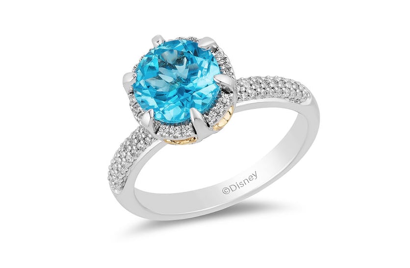 Enchanted Disney Aladdin 8.0mm Swiss Blue Topaz Ring in Sterling Silver and 10-Karat Gold