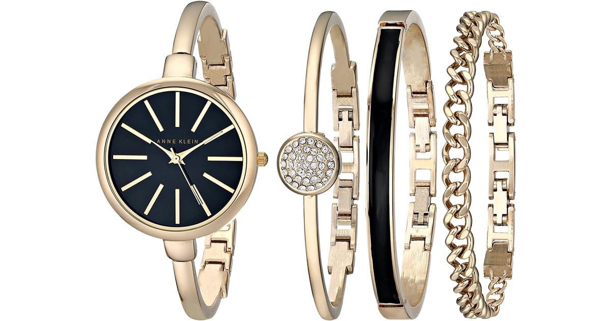 Anne Klein Women's AK/1470GBST Gold-Tone Watch and Bracelet Set ...