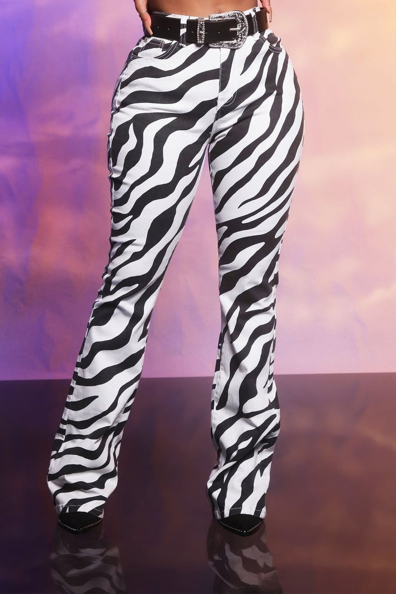 Megan Thee Stallion x Fashion Nova Out in the Wild Zebra Flare Jeans — Black/White