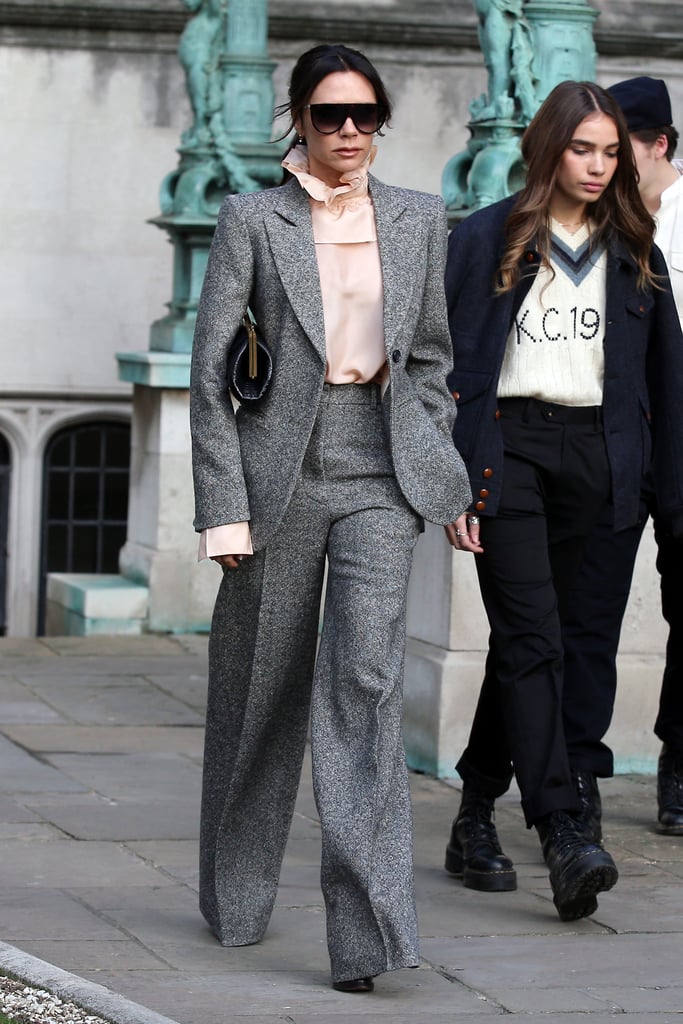 Victoria Beckham Gray Suit With Brooklyn Beckham Girlfriend