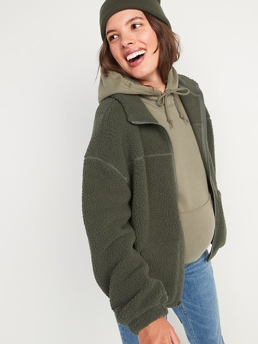 old navy cozy sherpa zip front jacket