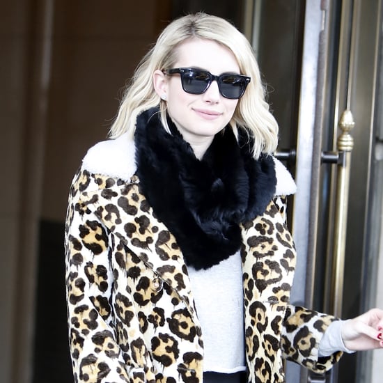 Emma Roberts Wearing a Leopard Coat