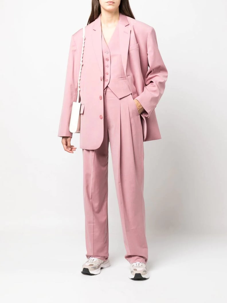 A Pink Suit: Frankie Shop Gelso Tailored Waistcoat, Wide Leg Trousers, and Oversized Blazer