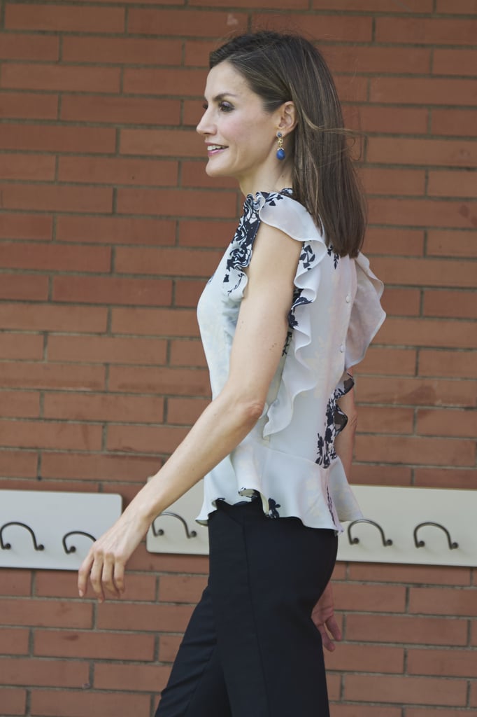 Queen Letizia Wearing a Floral Ruffled Top September 2016