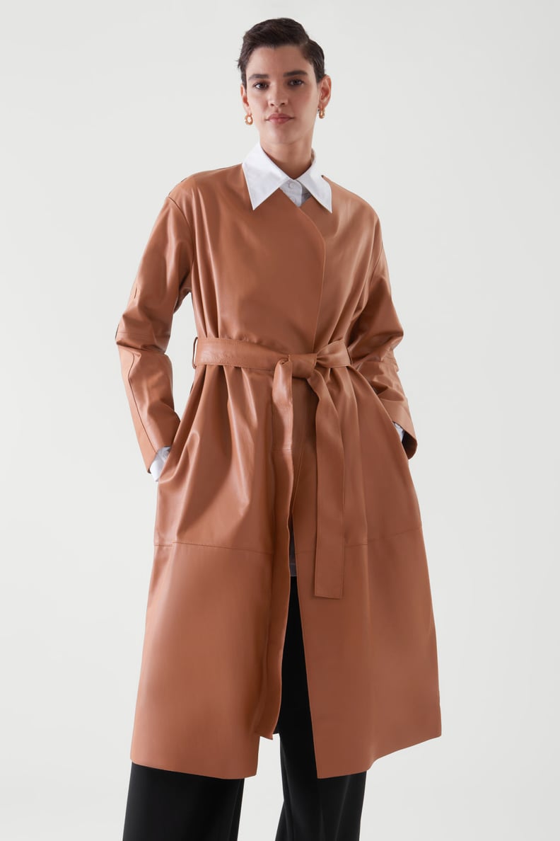 COS Collarless Leather Trench Coat