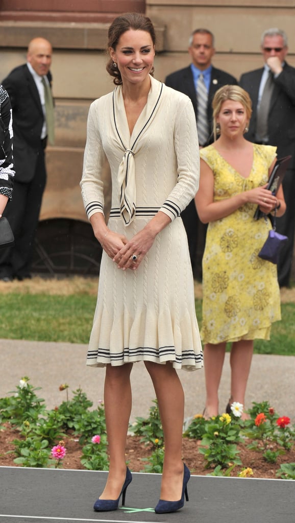 Kate selected a throw-on-and-go Alexander McQueen sailor-inspired number for a visit to the Province House. 
