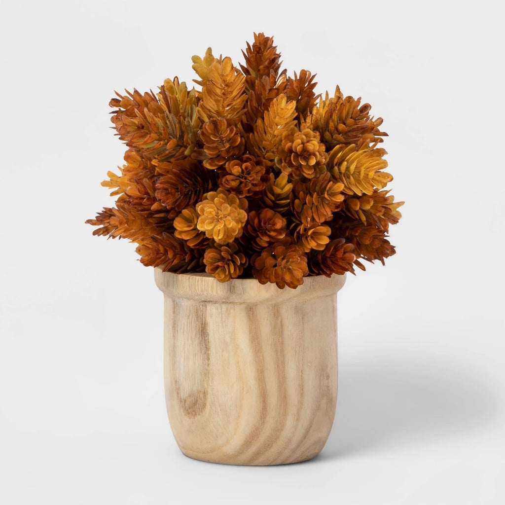 Artificial Hops Arrangement in Wooden Pot in Brown/White