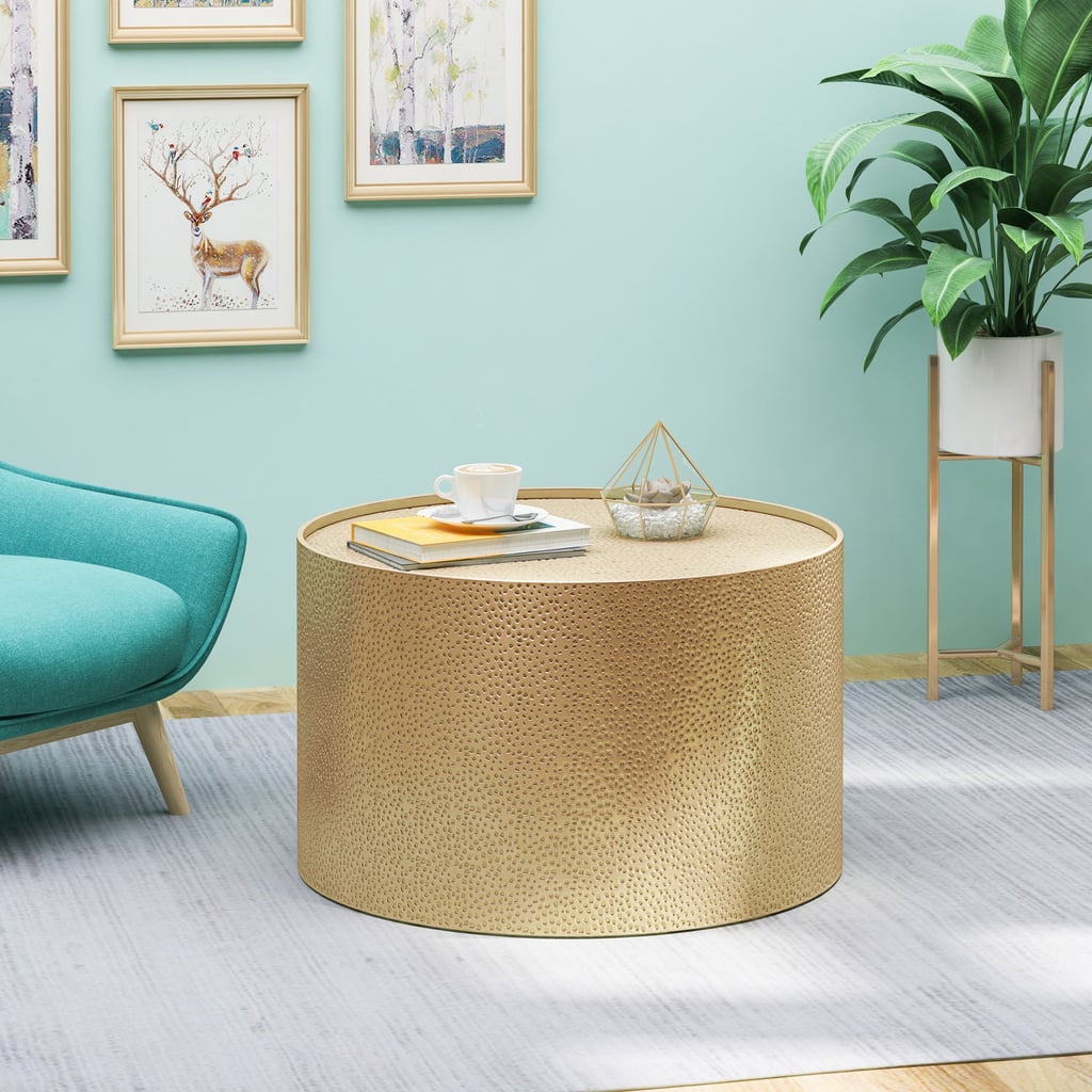 A Gold Coffee Table: Noble House Corey Modern Hammered Iron Round Coffee Table