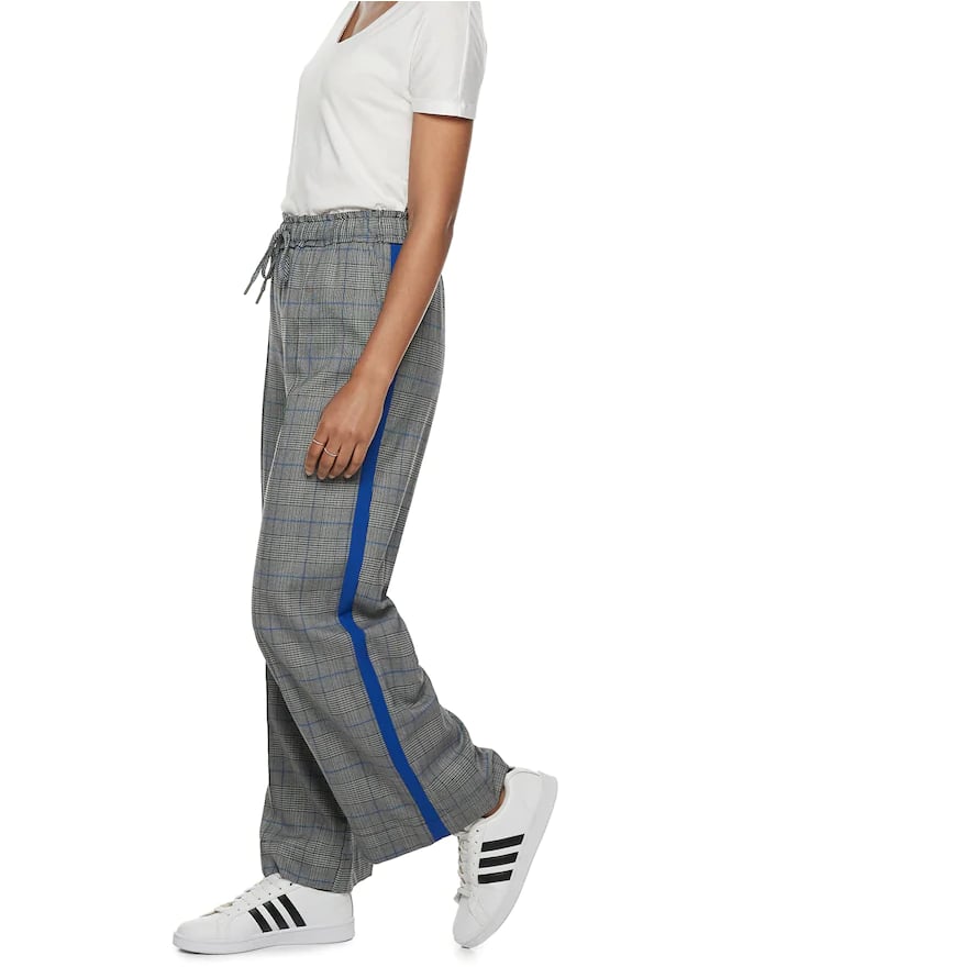Plaid Wide-Leg Track Pants