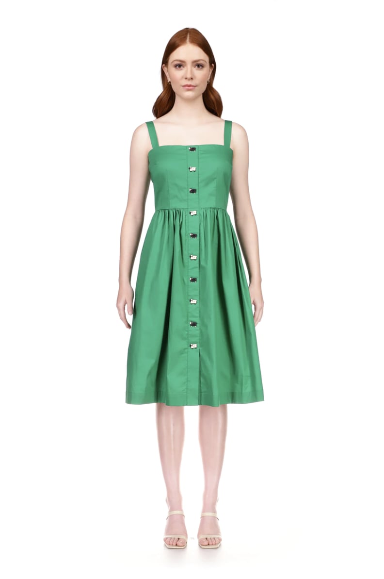 HVN Laura Cotton Dress (Green With Sheep Buttons)
