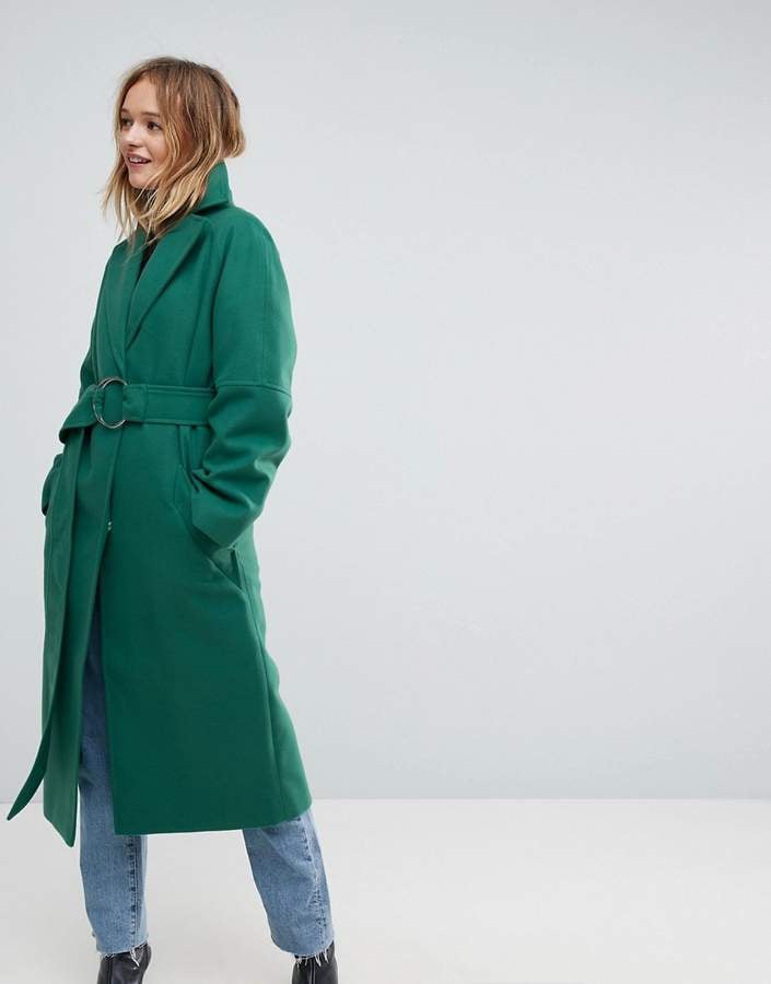 Green D Ring Belted Long Coat