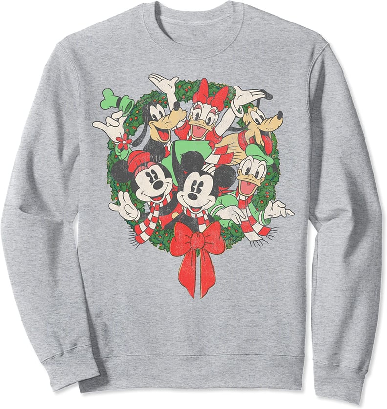 A Retro Sweatshirt: Disney Group Shot Christmas Wreath Sweatshirt