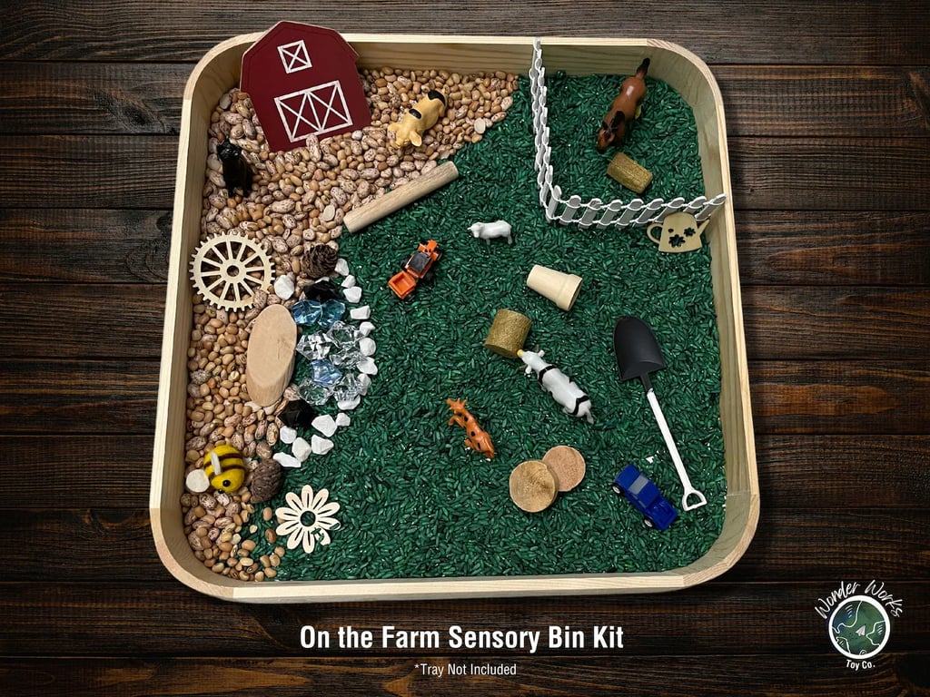 Farm-Themed Sensory Bin With Rice