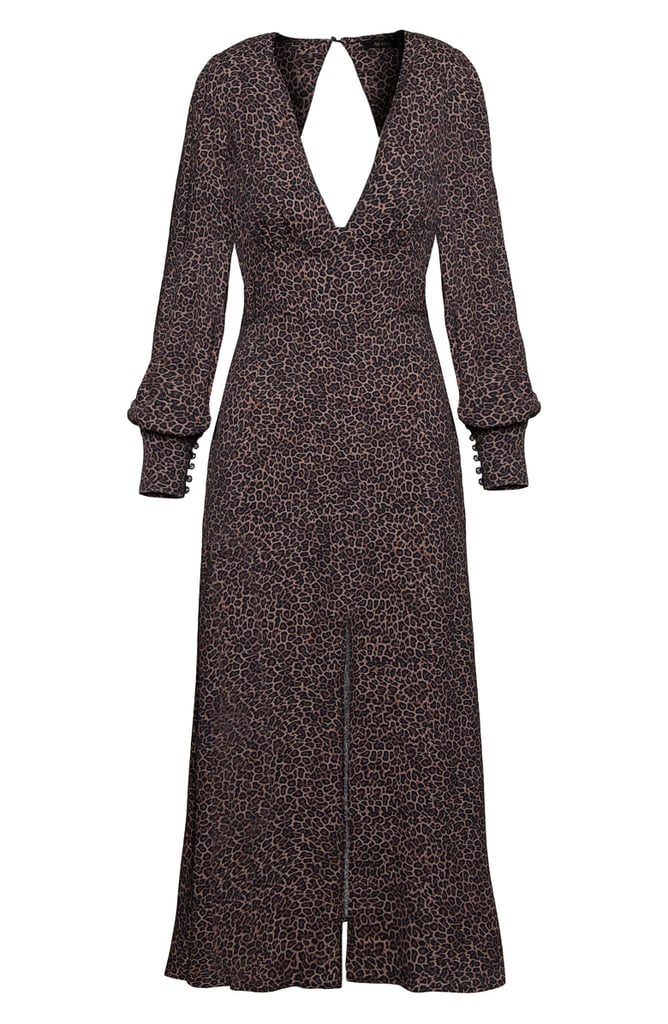 AFRM Myles Animal Print Plunge Neck Long Sleeve Dress