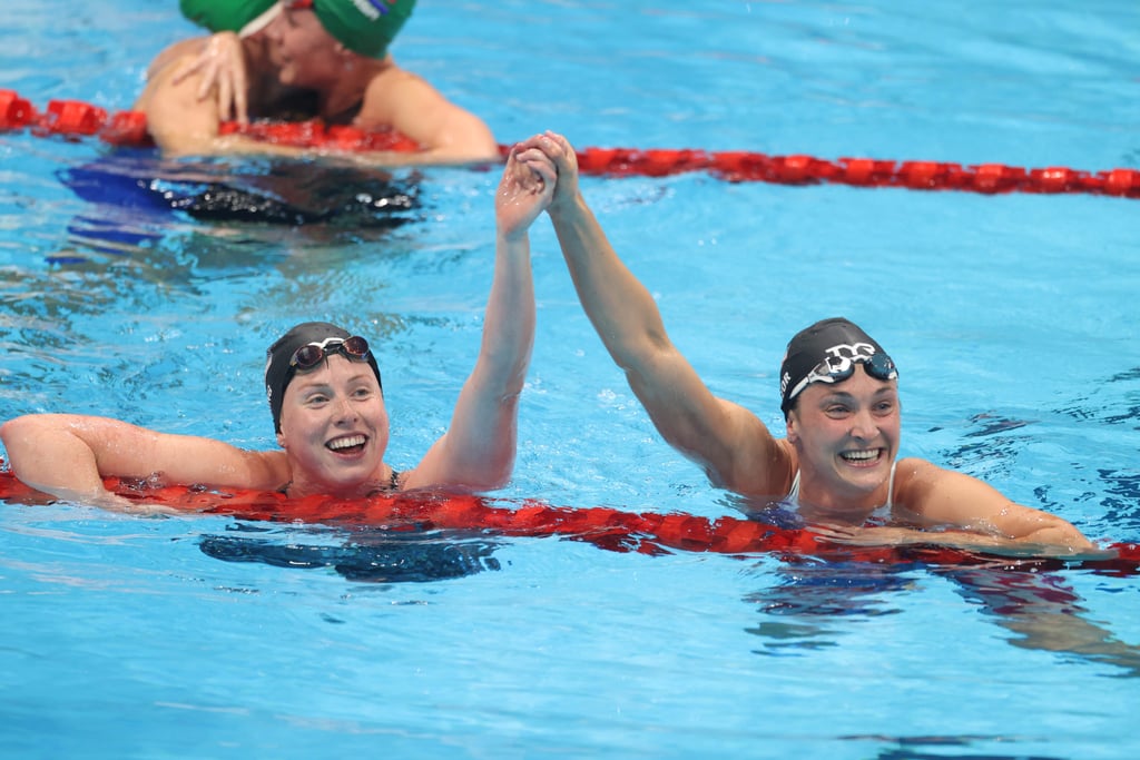 Lilly King and Annie Lazor Celebrate After the Women's 200m Breaststroke Final at the 2021 Olympics