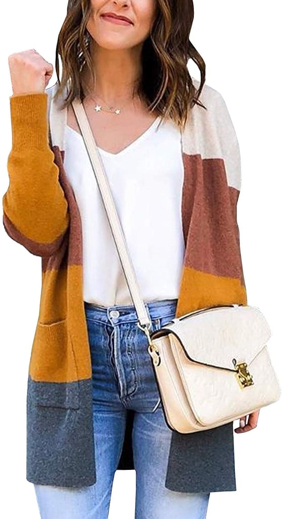 ECOWISH Colour Block Striped Cardigan