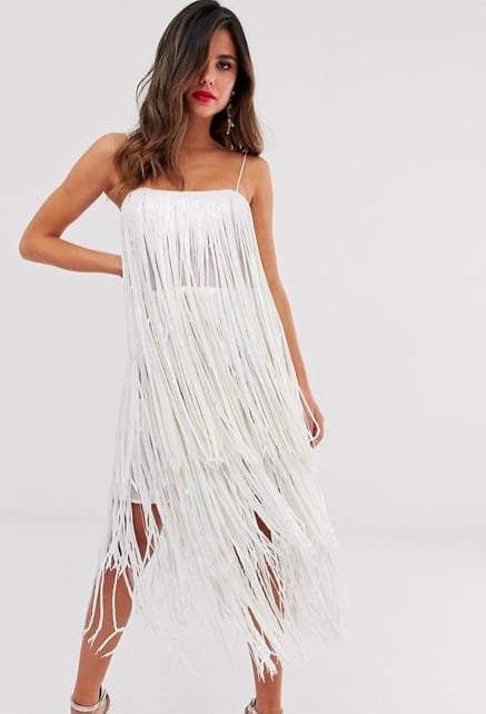 ASOS Design Tiered Midi Dress in Fringe Sequin