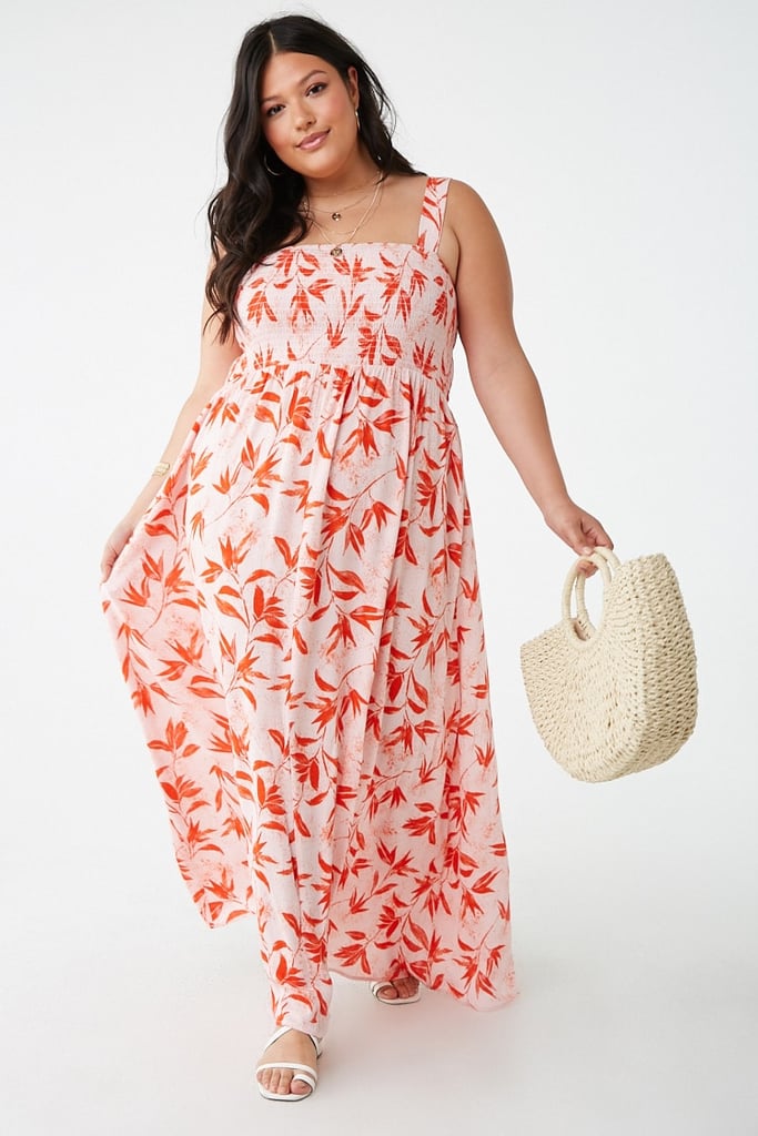 Plus-Size Leaf Print Maxi Dress