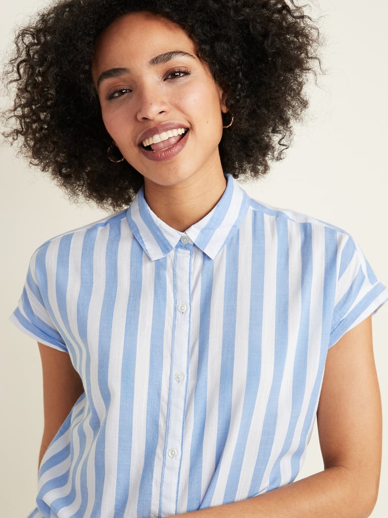 Old Navy Relaxed Vertical-Stripe Cap-Sleeve Shirt | Striped Button-Down ...