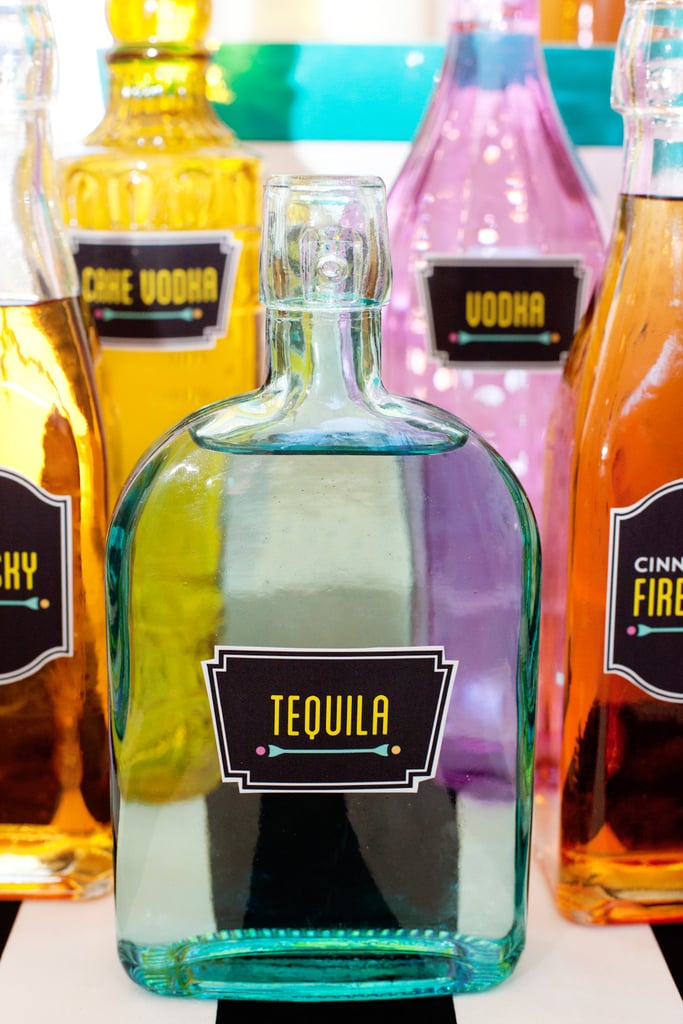 Transfer spirits to colorful glass bottles. It's a sneaky way to conceal which brands you are serving.