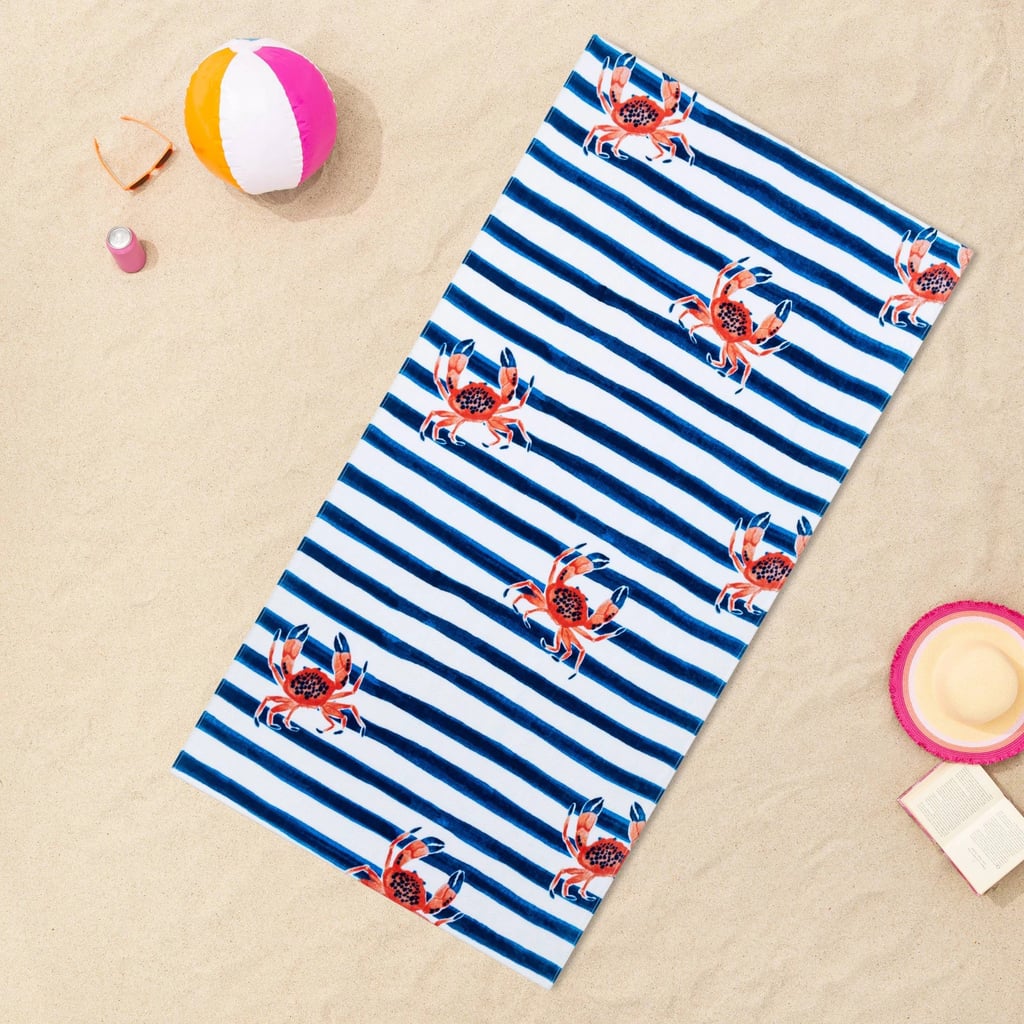 Sun Squad Crab Striped Beach Towel Blue/White