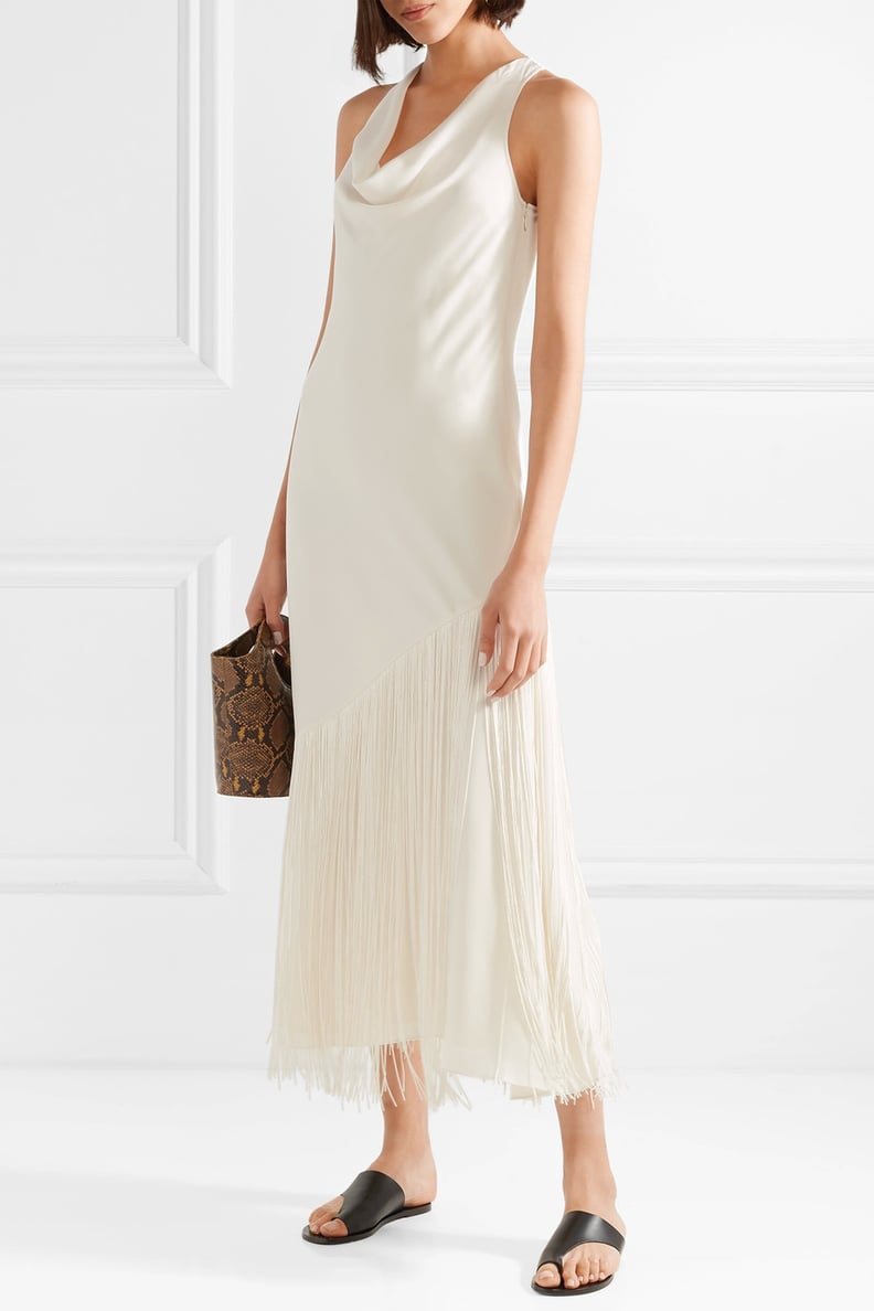 Elizabeth and James Fringed Draped Crepe De Chine Maxi Dress