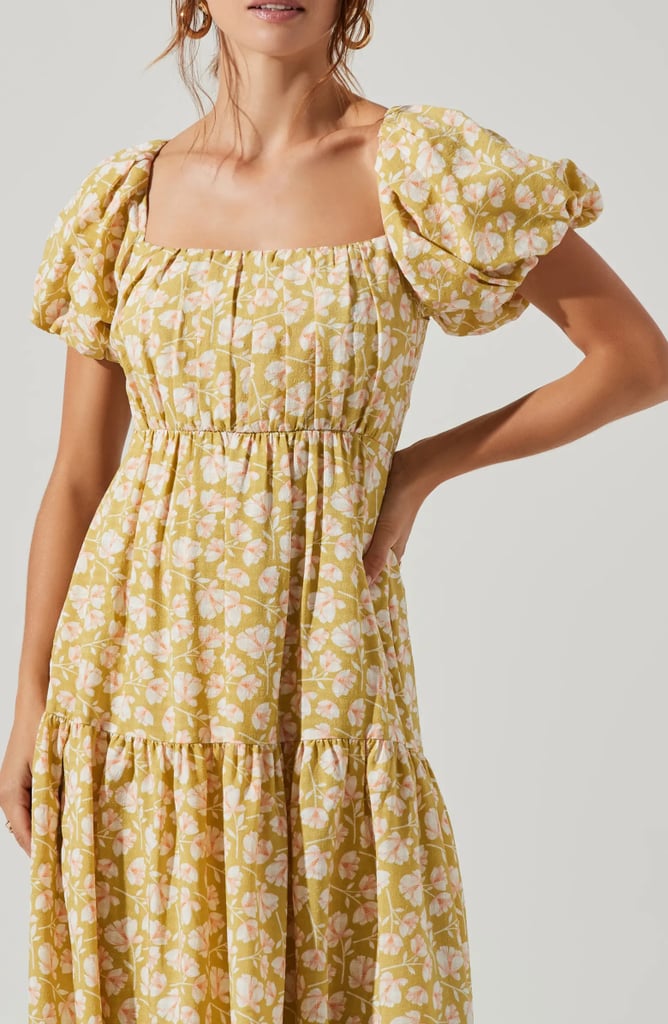 Coastal Grandma-Inspired: ASTR The Label Puff Sleeve Floral Cotton Midi Dress