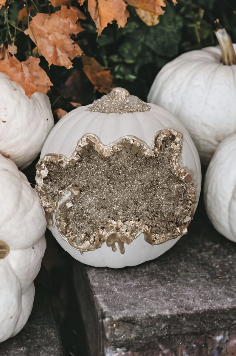 White and Gold Geode Pumpkin From Etsy
