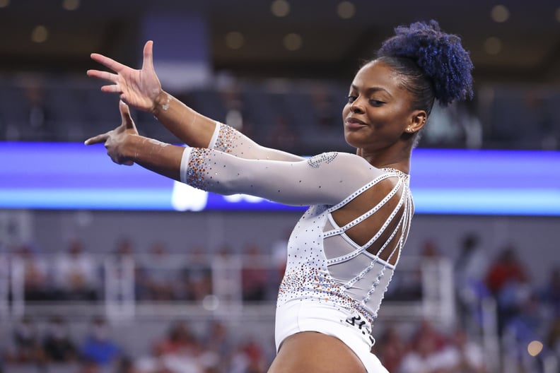 FORT WORTH, TX - APRIL 16: Trinity Thomas of the Florida Gators competes in the floor exercise during the Division I Womens Gymnastics Championship held at Dickies Arena on April 16, 2022 in Fort Worth, Texas. (Photo by C. Morgan Engel/NCAA Photos via Get