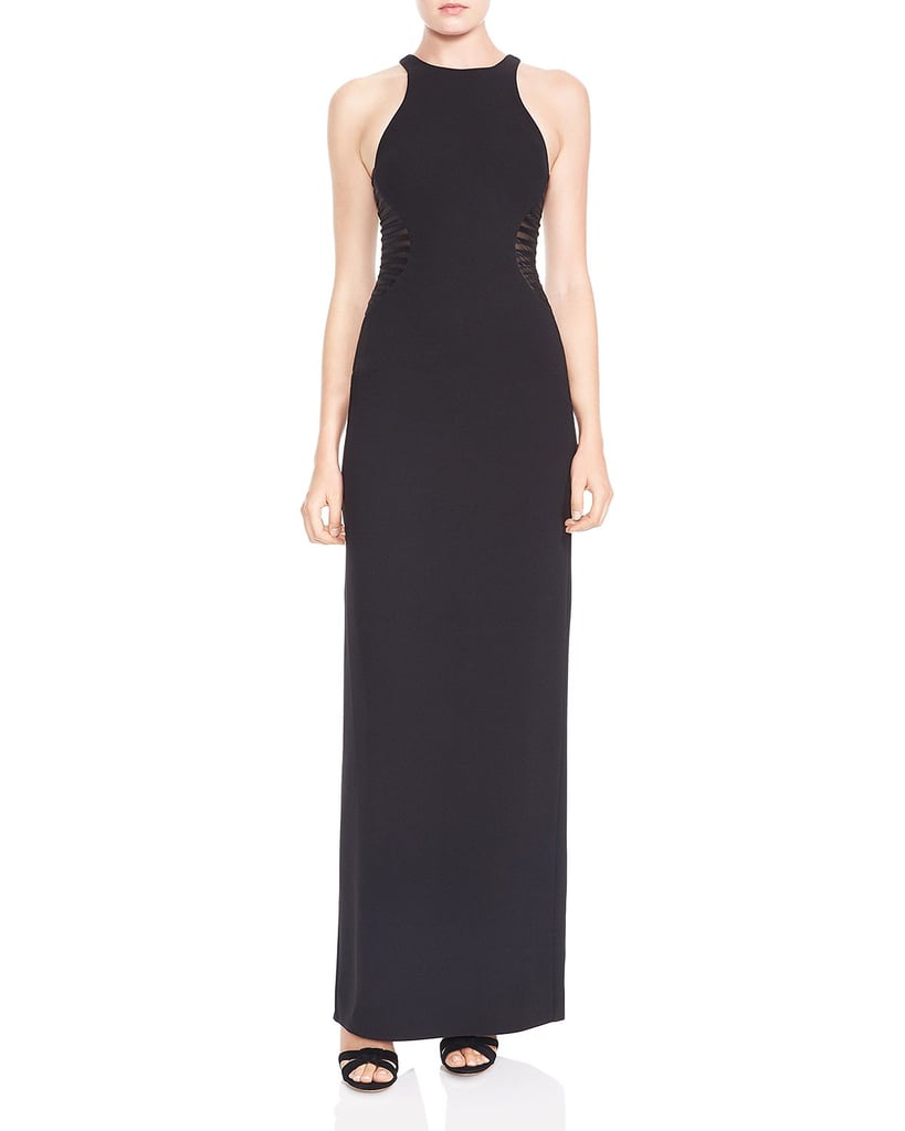 Halston Heritage Mesh-Inset Crepe Gown | Jennifer Aniston Black Dress ...