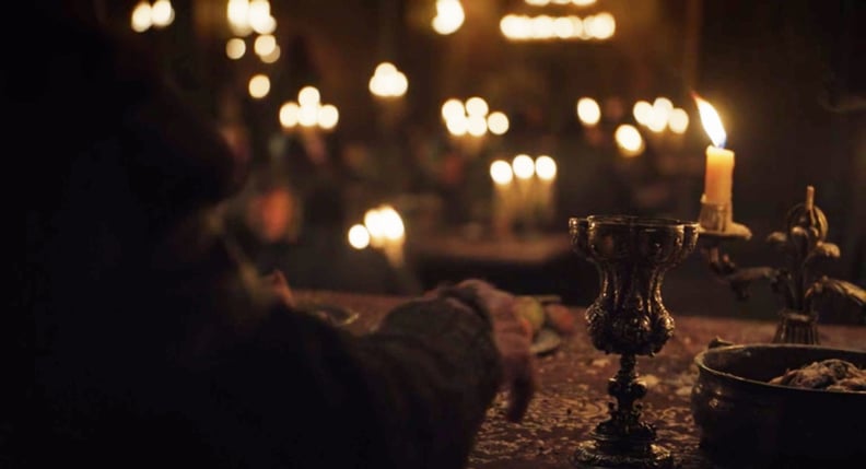 "Walder" holding that same golden chalice while making a speech at the Red Wedding Revenge