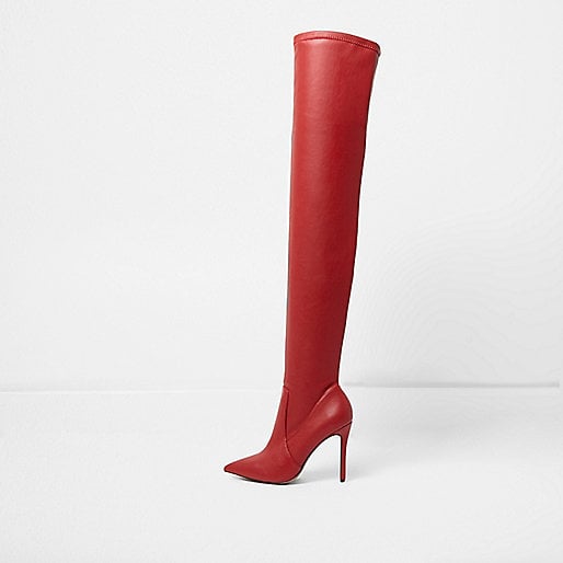 River Island Red Over the Knee Heeled Boots