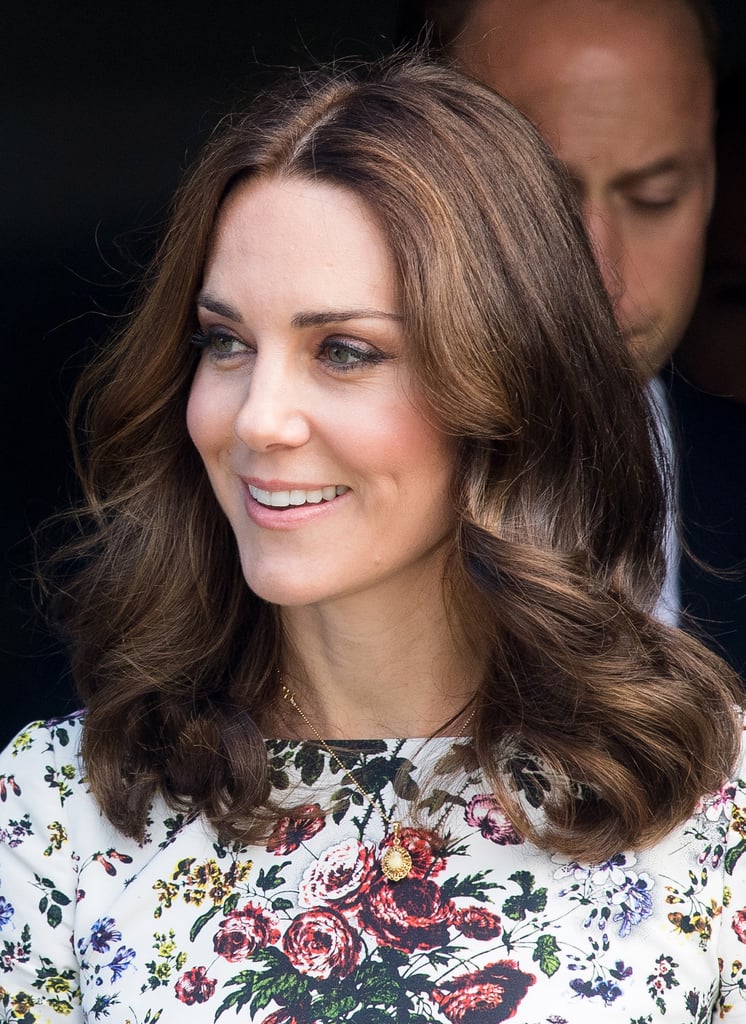 Kate Wore a Gold Pendant Necklace | Kate Middleton Erdem Top and Skirt ...