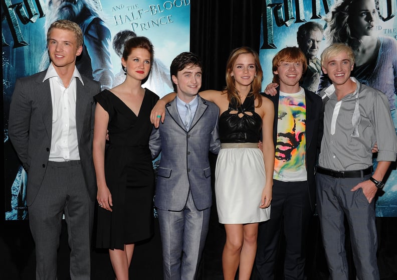 Emma Watson in 2009, With Freddie Stroma, Bonnie Wright, Daniel Radcliffe, Rupert Grint, and Tom Felton