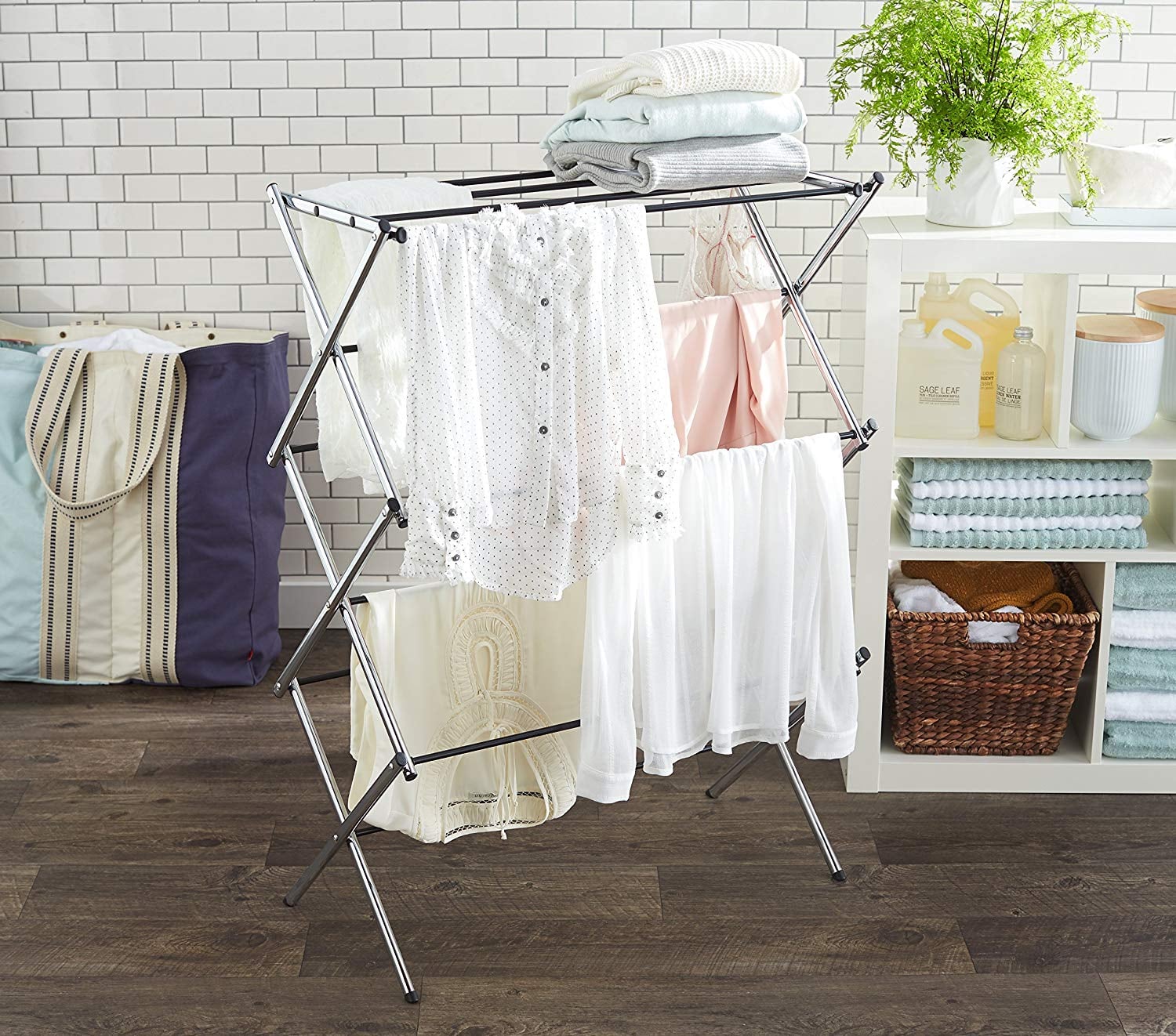 Chrome Amazon Basics Foldable Clothes Drying Laundry Rack 