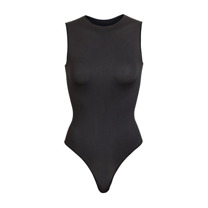 SKIMS Sleeveless Crew Neck Thong Bodysuit in Onyx