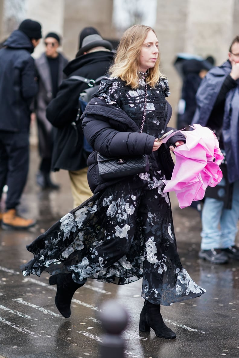 Style Your Maxi Dress With a Big Puffer