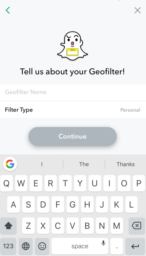 Give your geofilter a name and type.