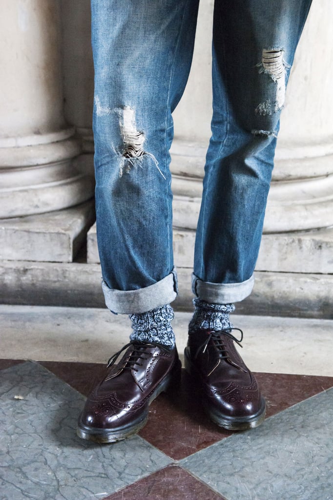 Broken-in boyfriend jeans and burgundy oxfords make a great team.