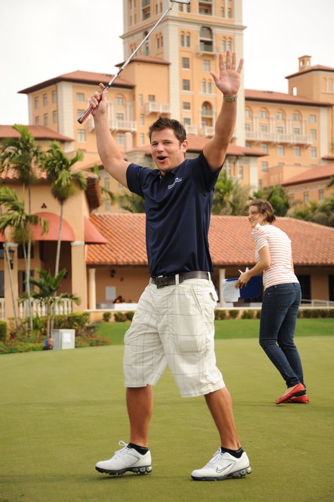 Nick Lachey got excited in February 2010 during his Super Skins Celebrity Golf Classic in Florida.