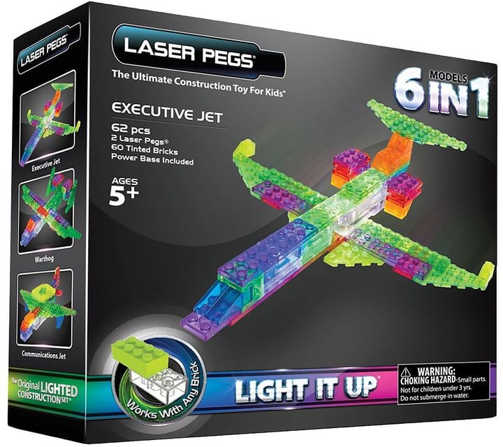Set of 5 Laser Pegs Junior Light-Up Toy Jet Space Construction Rescue Train 