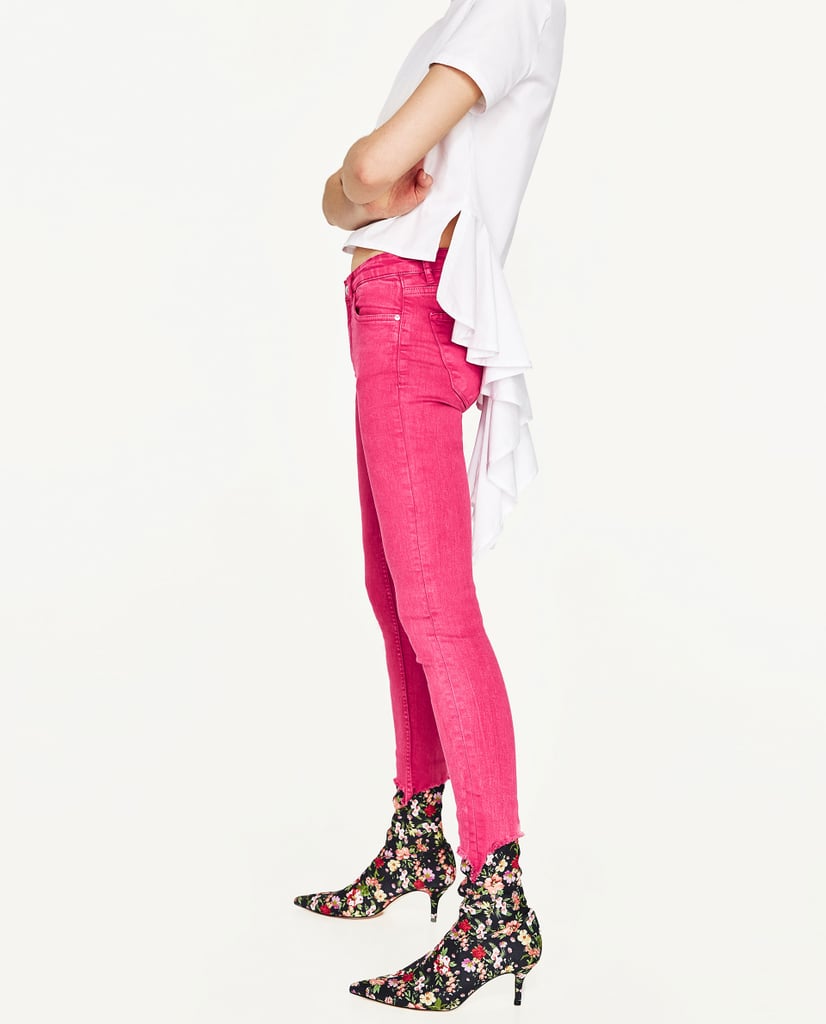 Pick up at least one style in the color of the season: splashy pink. Zara's Mid-Rise Skinny Jeans ($50) meet floral boots or platform sandals in perfect harmony.