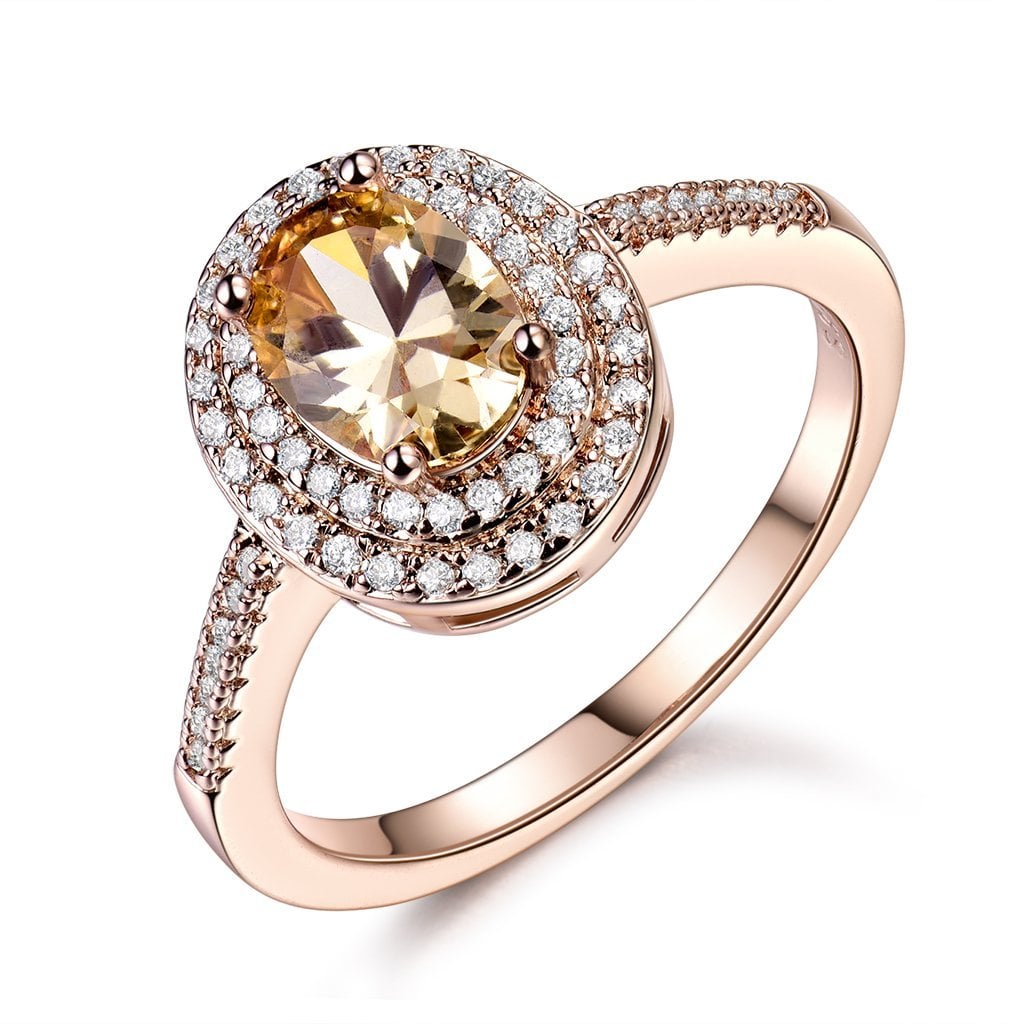 GULICX Jewelry Rose-Gold Base CZ Oval Rhinestone Ring