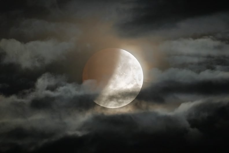 France. Seine et Marne. Close up on a beautiful partial lunar eclipse. Image taken on may 16th at 5.00 AM local time.