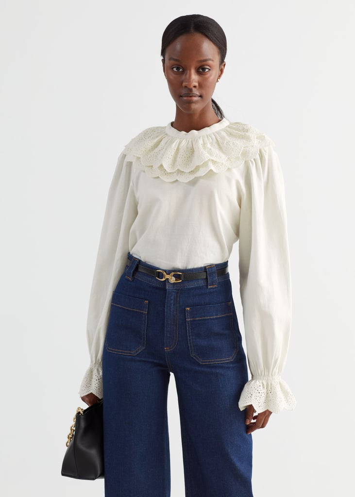 & Other Stories Embroidered Statement Collar Blouse