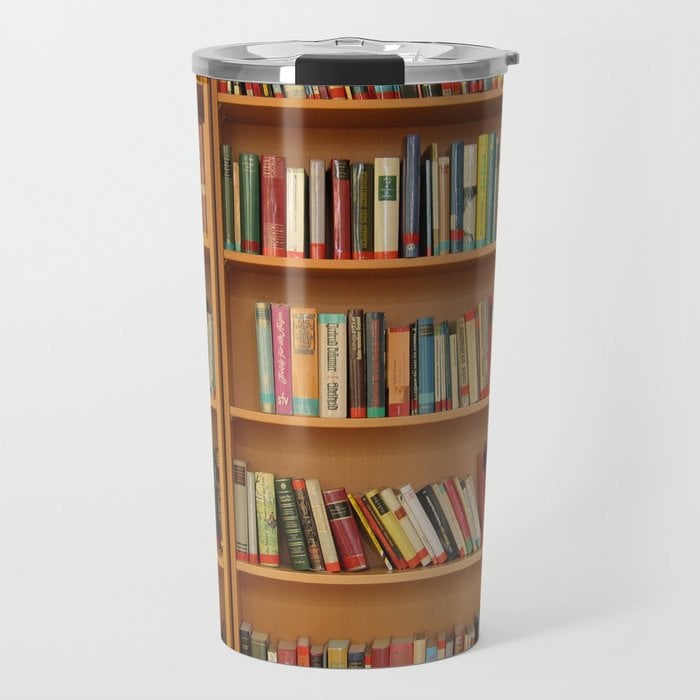 A Travel Mug: Bookshelf Books Library Bookworm Reading Travel Mug