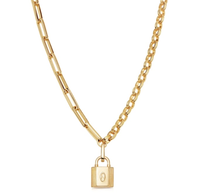 Gold Ridge Padlock Chain Necklace
