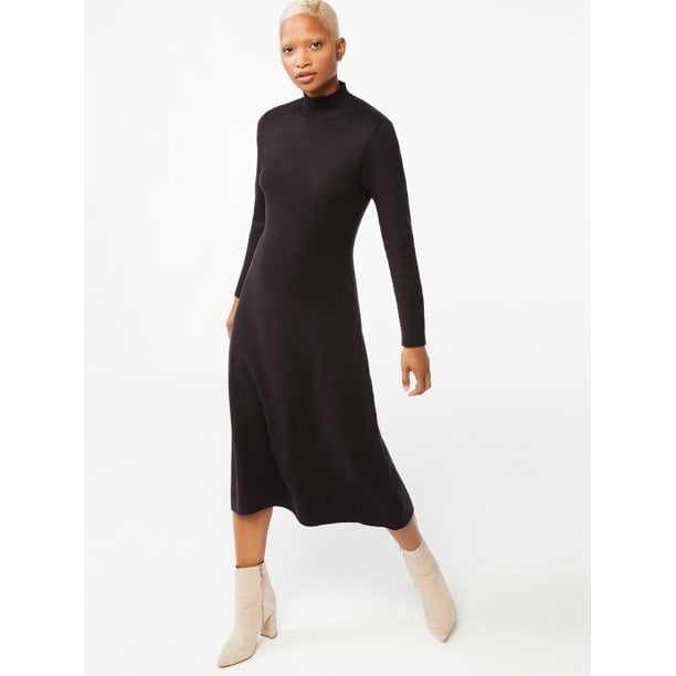 Free Assembly Women's Turtleneck Fit and Flare Sweater Dress