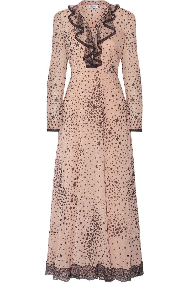 RED Valentino Lace-Trimmed Printed Stretch-Silk Georgette Gown