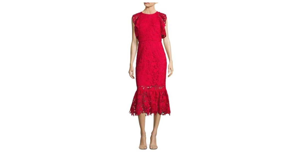 Shoshanna Ruffled Shoulder Lace Midi Dress | Can You Wear Red to a Wedding? | POPSUGAR Fashion 